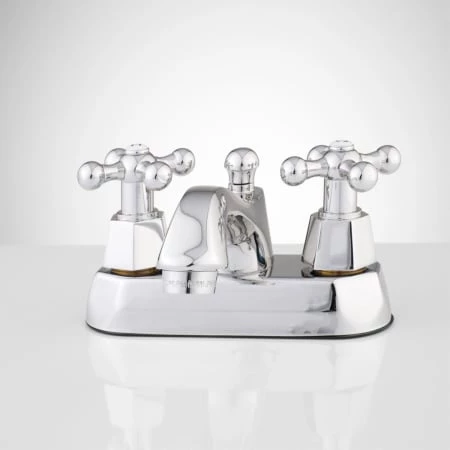 Signature Hardware Auberee Centerset Bathroom Faucet with Cross Handles and Pop-Up Drain Assembly 1 Signature Hardware Auberee Centerset Bathroom Faucet with Cross Handles and Pop-Up Drain Assembly