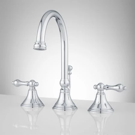 Signature Hardware Melanie 1.2 GPM Widespread Bathroom Faucet with Small Metal Lever Handles and Pop-up Drain Assembly 1 Signature Hardware Melanie 1.2 GPM Widespread Bathroom Faucet with Small Metal Lever Handles and Pop-up Drain Assembly