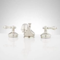 Signature Hardware Teapot Widespread Bathroom Faucet with Metal Lever Handles and Pop-Up Drain Assembly