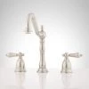 Signature Hardware Victorian Widespread Bathroom Faucet with Metal Lever Handles and Pop-Up Drain Assembly