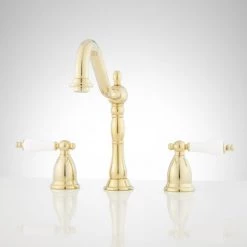 Signature Hardware Victorian 1.2 GPM Widespread Bathroom Faucet with Large Porcelain Cross Handles and Pop-Up Drain Assembly