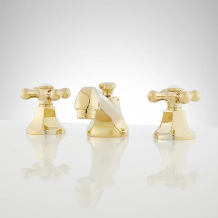 Signature Hardware New York 1.2 GPM Widespread Bathroom Faucet with Large Metal Cross Handles and Pop-up Drain Assembly 1 Signature Hardware New York 1.2 GPM Widespread Bathroom Faucet with Large Metal Cross Handles and Pop-up Drain Assembly