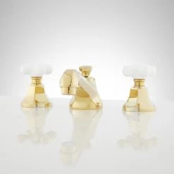 Signature Hardware New York 1.2 GPM Widespread Bathroom Faucet with Porcelain Cross Handles and Pop-up Drain Assembly