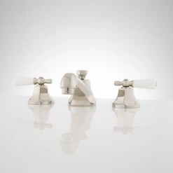 Signature Hardware New York 1.2 GPM Widespread Bathroom Faucet with Porcelain Lever Handles and Pop-up Drain Assembly