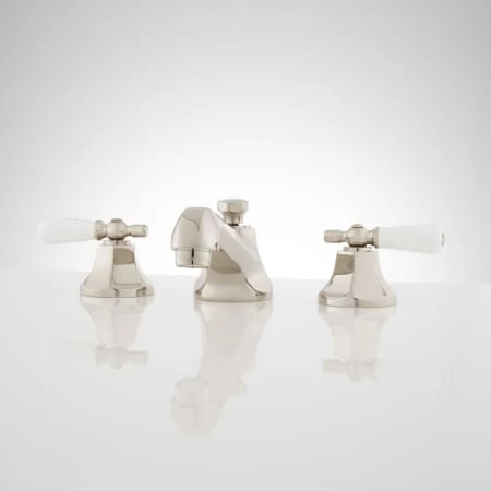 Signature Hardware New York 1.2 GPM Widespread Bathroom Faucet with Porcelain Lever Handles and Pop-up Drain Assembly 1 Signature Hardware New York 1.2 GPM Widespread Bathroom Faucet with Porcelain Lever Handles and Pop-up Drain Assembly