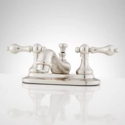 Signature Hardware Teapot Centerset Bathroom Faucet with Metal Lever Handles and Pop-Up Drain Assembly