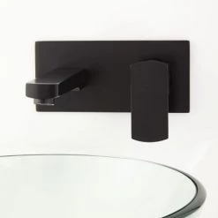 Signature Hardware Altus Wall Mounted Bathroom Faucet with Square Base and Pop-Up Drain Assembly