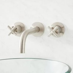 Signature Hardware Exira Wall Mounted Bathroom Faucet With Cross Handles - Less Drain