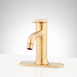 Signature Hardware Lentz 1.2 GPM Single Hole Bathroom Faucet with Lever Handle and Pop-Up Drain Assembly with Overflow - Includes Escutcheon