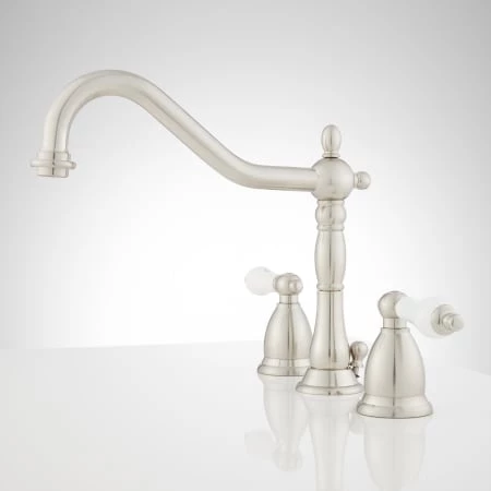 Signature Hardware Victorian 1.2 GPM Widespread Bathroom Faucet with Large Porcelain Cross Handles and Pop-Up Drain Assembly 2 Signature Hardware Victorian 1.2 GPM Widespread Bathroom Faucet with Large Porcelain Cross Handles and Pop-Up Drain Assembly - Image 2