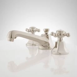 Signature Hardware New York 1.2 GPM Widespread Bathroom Faucet with Small Metal Cross Handles and Pop-up Drain Assembly -Central Brass store signature hardware 903738 polished nickel side 125