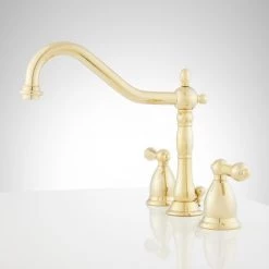 Signature Hardware Victorian Widespread Bathroom Faucet with Metal Lever Handles and Pop-Up Drain Assembly -Central Brass store signature hardware 903778 side view 12