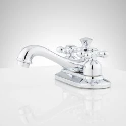 Signature Hardware Teapot 1.2 GPM Centerset Bathroom Faucet with Metal Cross Handles and Pop-up Drain Assembly -Central Brass store signature hardware 904212 side view 14