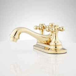 Signature Hardware Teapot 1.2 GPM Centerset Bathroom Faucet with Metal Cross Handles and Pop-up Drain Assembly -Central Brass store signature hardware 904212 side view 15