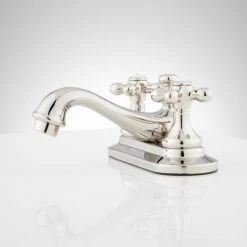 Signature Hardware Teapot 1.2 GPM Centerset Bathroom Faucet with Metal Cross Handles and Pop-up Drain Assembly -Central Brass store signature hardware 904212 side view 19