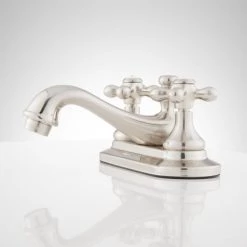Signature Hardware Teapot 1.2 GPM Centerset Bathroom Faucet with Metal Cross Handles and Pop-up Drain Assembly -Central Brass store signature hardware 904212 side view 22