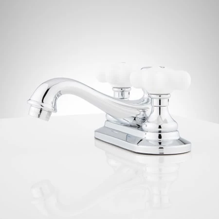 Signature Hardware Teapot Centerset Bathroom Faucet with Porcelain Cross Handles and Pop-Up Drain Assembly 2 Signature Hardware Teapot Centerset Bathroom Faucet with Porcelain Cross Handles and Pop-Up Drain Assembly - Image 2