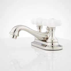 Signature Hardware Teapot Centerset Bathroom Faucet with Porcelain Cross Handles and Pop-Up Drain Assembly 9 Signature Hardware Teapot Centerset Bathroom Faucet with Porcelain Cross Handles and Pop-Up Drain Assembly -Central Brass store signature hardware 904213 side view 27