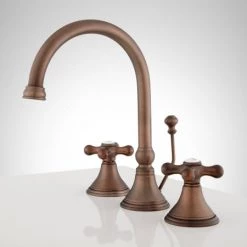 Signature Hardware Melanie 1.2 GPM Widespread Bathroom Faucet with Large Metal Cross Handles and Pop-up Drain Assembly -Central Brass store signature hardware 918894 side view 85