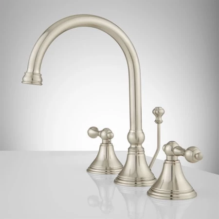 Signature Hardware Melanie 1.2 GPM Widespread Bathroom Faucet with Small Metal Lever Handles and Pop-up Drain Assembly 3 Signature Hardware Melanie 1.2 GPM Widespread Bathroom Faucet with Small Metal Lever Handles and Pop-up Drain Assembly - Image 3