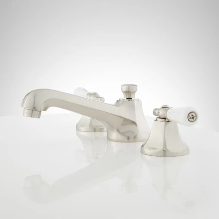 Signature Hardware New York 1.2 GPM Widespread Bathroom Faucet with Porcelain Lever Handles and Pop-up Drain Assembly 3 Signature Hardware New York 1.2 GPM Widespread Bathroom Faucet with Porcelain Lever Handles and Pop-up Drain Assembly - Image 3
