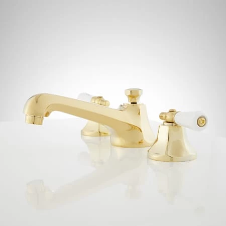 Signature Hardware New York 1.2 GPM Widespread Bathroom Faucet with Porcelain Lever Handles and Pop-up Drain Assembly 5 Signature Hardware New York 1.2 GPM Widespread Bathroom Faucet with Porcelain Lever Handles and Pop-up Drain Assembly - Image 5