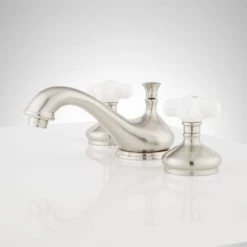 Signature Hardware Teapot Widespread Bathroom Faucet with Small Porcelain Cross Handles and Pop-Up Drain Assembly -Central Brass store signature hardware 918923 alternate view 135