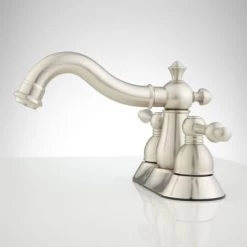 Signature Hardware Velouria 1.2 GPM Centerset Bathroom Faucet with Pop-Up Drain Assembly -Central Brass store signature hardware 921913 brushed nickel side 169