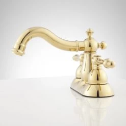 Signature Hardware Velouria 1.2 GPM Centerset Bathroom Faucet with Pop-Up Drain Assembly -Central Brass store signature hardware 921913 polished brass side 171