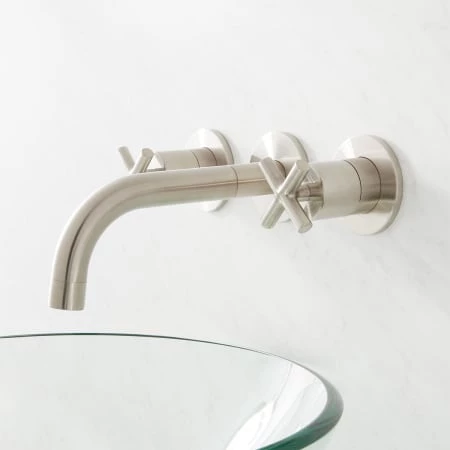 Signature Hardware Exira Wall Mounted Bathroom Faucet With Cross Handles - Less Drain 2 Signature Hardware Exira Wall Mounted Bathroom Faucet With Cross Handles - Less Drain - Image 2