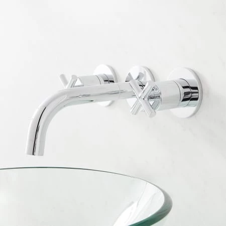 Signature Hardware Exira Wall Mounted Bathroom Faucet With Cross Handles - Less Drain 4 Signature Hardware Exira Wall Mounted Bathroom Faucet With Cross Handles - Less Drain - Image 4