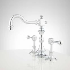 Signature Hardware Vintage Widespread Bathroom Faucet with Lever Handles and Pop-Up Drain Assembly -Central Brass store signature hardware 924484 chrome side 176