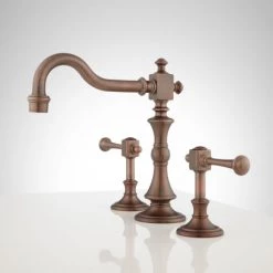 Signature Hardware Vintage Widespread Bathroom Faucet with Lever Handles and Pop-Up Drain Assembly -Central Brass store signature hardware 924484 oil rubbed bronze side 179