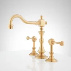 Signature Hardware Vintage Widespread Bathroom Faucet with Lever Handles and Pop-Up Drain Assembly -Central Brass store signature hardware 924484 side view 3