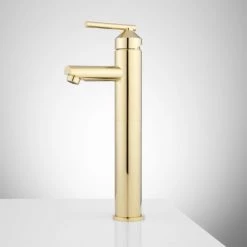 Signature Hardware Elvan Single Hole Vessel Bathroom Faucet with Drain Assembly -Central Brass store signature hardware 924589 side view 25