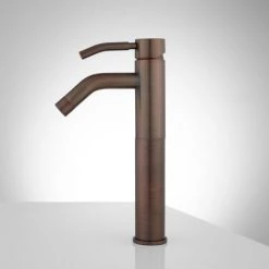 Signature Hardware Caol Single-Hole Vessel Faucet - with Overflow -Central Brass store signature hardware 926652 side view 13