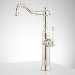 Signature Hardware Sidonie 1.2 GPM Single Hole Vessel Bathroom Faucet with Drain Assembly - Set of 2 -Central Brass store signature hardware 927808 2 side view 269