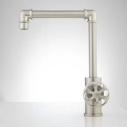 Signature Hardware Edison Single Hole Bathroom Faucet with Wheel Handle and Pop-Up Drain Assembly -Central Brass store signature hardware 929280 brushed nickel side 44