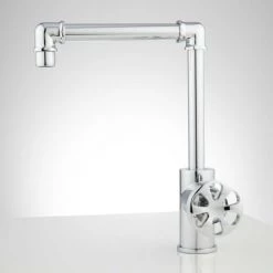 Signature Hardware Edison Single Hole Bathroom Faucet with Wheel Handle and Pop-Up Drain Assembly -Central Brass store signature hardware 929280 chrome side 42