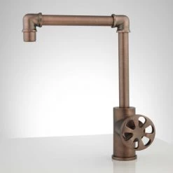 Signature Hardware Edison Single Hole Bathroom Faucet with Wheel Handle and Pop-Up Drain Assembly -Central Brass store signature hardware 929280 oil rubbed bronze side 43