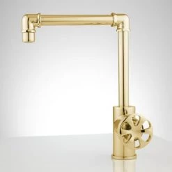 Signature Hardware Edison Single Hole Bathroom Faucet with Wheel Handle and Pop-Up Drain Assembly -Central Brass store signature hardware 929280 polished brass side 45