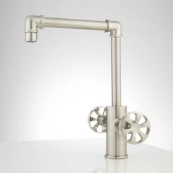 Signature Hardware Edison Single Hole Bathroom Faucet with Dual Wheel Handles and Pop-Up Drain Assembly -Central Brass store signature hardware 929281 brushed nickel side 51