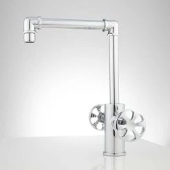 Signature Hardware Edison Single Hole Bathroom Faucet with Dual Wheel Handles and Pop-Up Drain Assembly -Central Brass store signature hardware 929281 chrome side 52