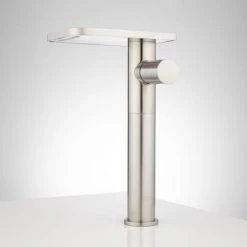 Signature Hardware Knox Waterfall Vessel Faucet with Drain - Overflow -Central Brass store signature hardware 931430 brushed nickel side 88