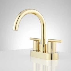 Signature Hardware Lindo 1.2 GPM Centerset Bathroom Faucet with Pop-Up Drain Assembly -Central Brass store signature hardware 932617 polished brass side 103