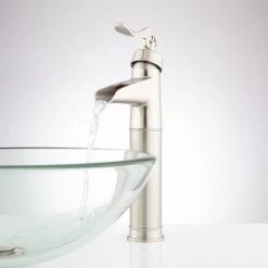 Signature Hardware Melton Vessel Waterfall Bathroom Faucet with Pop-up Drain Assembly -Central Brass store signature hardware 938541 application shot 295