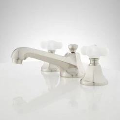 Signature Hardware New York 1.2 GPM Widespread Bathroom Faucet with Porcelain Cross Handles and Pop-up Drain Assembly -Central Brass store signature hardware 940032 side view 313
