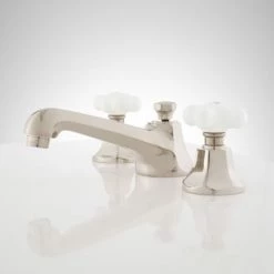 Signature Hardware New York 1.2 GPM Widespread Bathroom Faucet with Porcelain Cross Handles and Pop-up Drain Assembly -Central Brass store signature hardware 940032 side view 316
